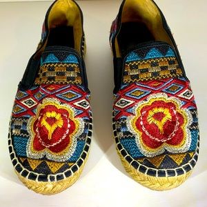 Johnny Was Aldorva Black Embroidered Espadrilles Size 38